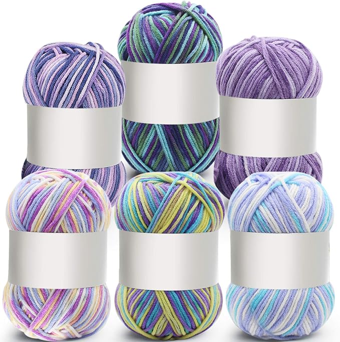 6 Pieces 50 g Crochet Yarn Multicolor Acrylic, 5-ply, Purple Blue Mix