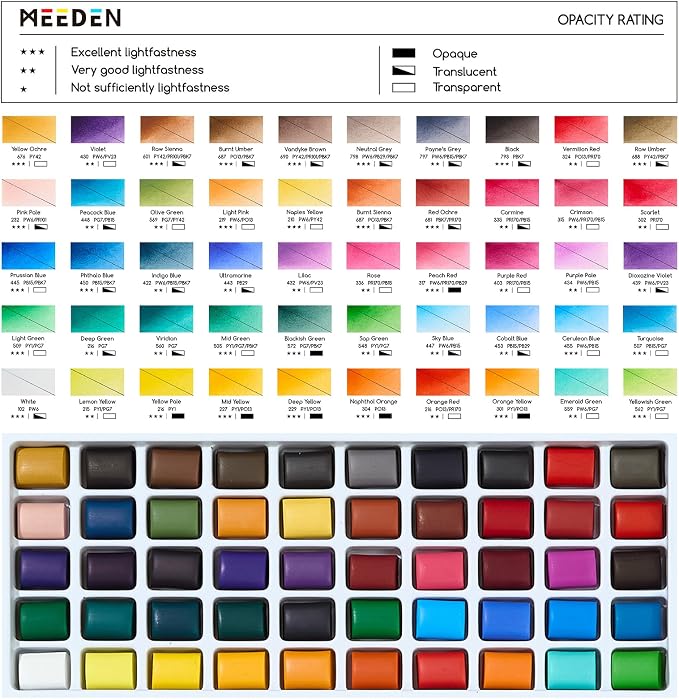 MEEDEN Travel Watercolor Paint Set: 50 Colors with Brushes & Coloring Book