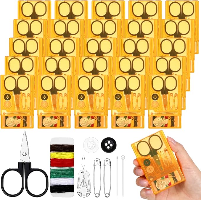 Knitgrip 25 Boxes Mini Travel Sewing Kit Quick Fix Sewing Kits Bulk, Orange