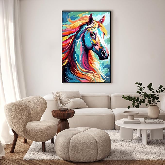 GEEHEIY Framed Paint by Numbers Kit for Adults, Colorful Horse, 8 x 12 Inch | DIY Adult Paint by Number Kit for Beginners, Horse Wall Decor, Stress Relief Craft Gift, Creative Hobby