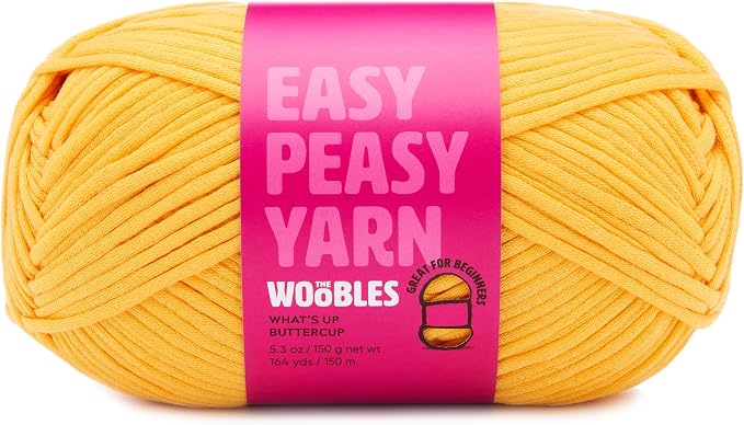 Woobles Easy Peasy Yarn for Beginners - Crochet & Knitting Yarn, Yellow | As seen on Shark Tank, Cotton-nylon blend, Medium worsted weight 4, Easy-to-see stitches, Soft and non-splitting, Amigurumi