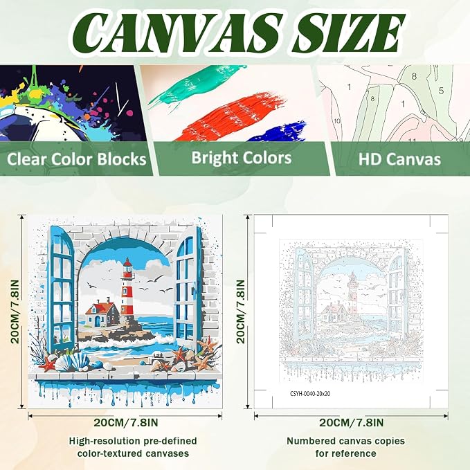 ICYANART Paint by Numbers for Adults Framed, Beach Number Painting 8x8In