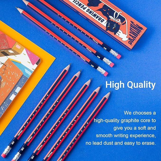 Woomer Premium HB Pencils Set, High-concentration Carbon Core HB Pencil 10 Count, Pre-sharpened with Eraser, Break Resistant Sketching Pencils for Artist, School, Office, Beginners & Artists