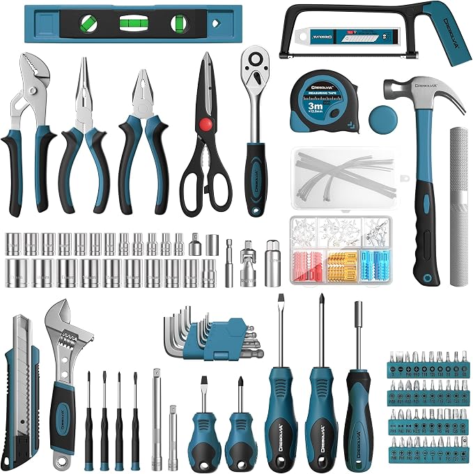 328 Piece Tool Kit For Home,Hand Repair Tool Set,Toolbox Storage Case with Drawer,General Household/Auto Tool Set,Perfect for Homeowner, DIY, Handyman (Blue and black)