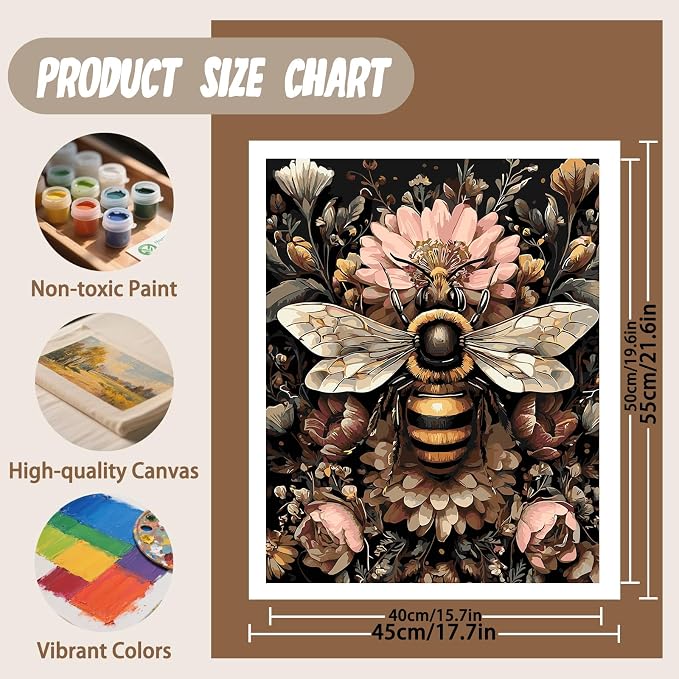 XTCIXAL Paint by Numbers Kit for Adults, Bee, 16X20 Inch | DIY Paint by Number for Adults Beginner, High-Definition Color Canvas, Stress Relief, Home Wall Decor, Gifts, Unframed