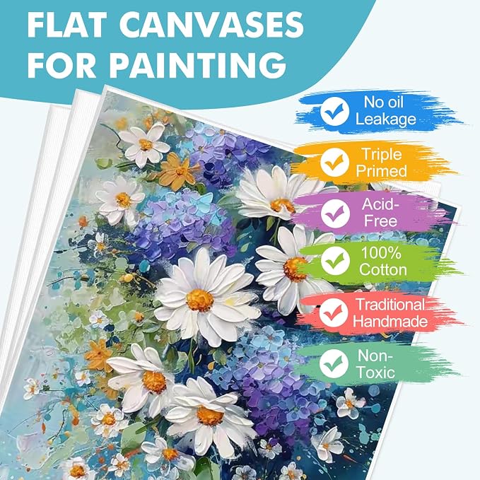 ESRICH 12 Pack 8x10 Primed Canvas Boards for Painting, Ideal for Starter | Cotton Acid-free Surface, Gesso Primed for Acrylic, Oil, Watercolor. Art Painting Supplies for Class, Paint Parties and Home