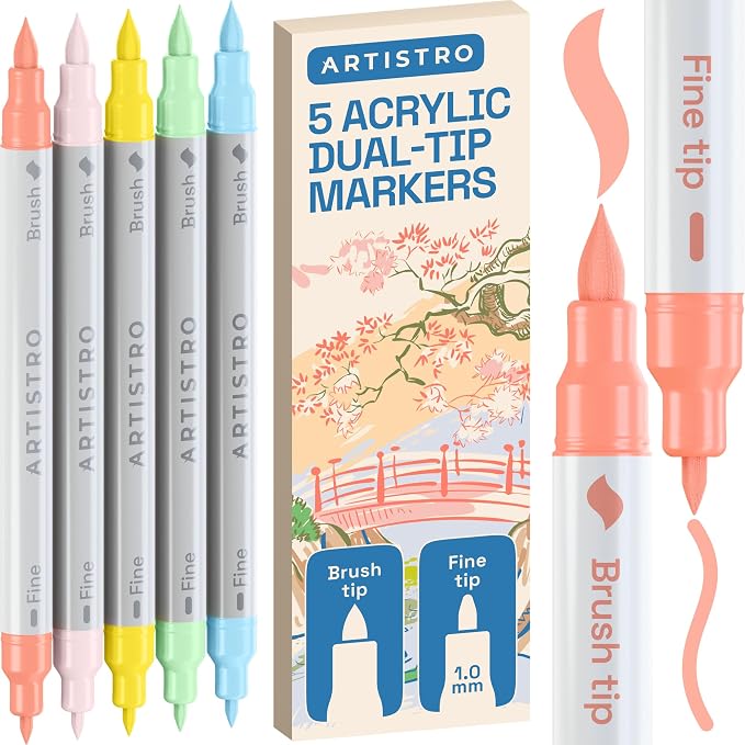 ARTISTRO 5 Pastel Dual-Tip Acrylic Paint Marker Pens for Drawing | For Fabric, Rock, Glass, Wood, & Molds, Arts & Crafts Gift for Adults, Teens, & Kids, Classroom Must Haves & School Supplies