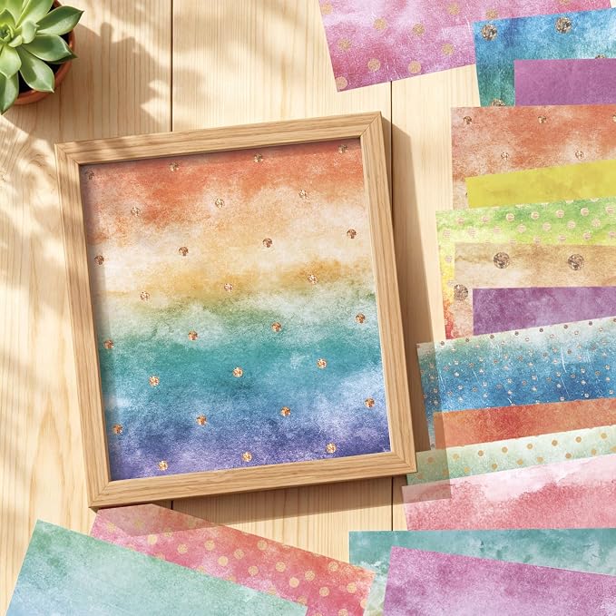 Konsait 24 Sheets Watercolor Scrapbook Paper 6x6, Single Sided Watercolor Decorative Paper Origami Papers for Card Making Scrapbook Supplies (24 designs)