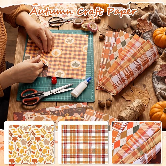 24 Sheets Fall Thanksgiving Scrapbook Paper Double-Sided, 11.4×11.4 Inch