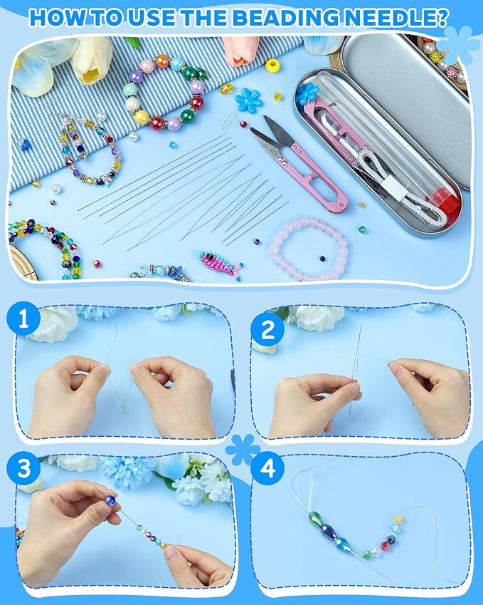 FIVEIZERO 21 Pieces Beading Needles Set, 6 Sizes Seed Beads Needles Big Eye, Collapsible Beading Needles Set for Jewelry Making