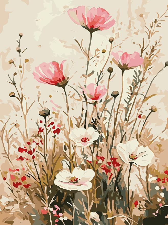 BYGFHLYW Vintage Wildflower Paint by Numbers Kit for Adults Beginners | Rustic Floral Easy Adult Paint by Number Kits On Canvas, DIY Acrylic Oil Painting Kits for Home Wall Decor 12x16Inch