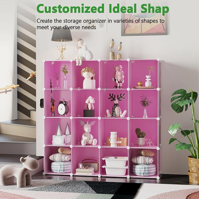 C&AHOME 16 Cube Storage Organizer Cube Shelves Units Storage Cubes, Pink