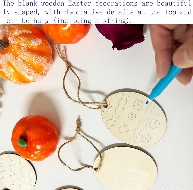 60PCS Unfinished Wood Egg Cutouts with Sling Hole