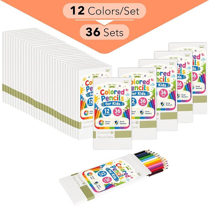 Mr. Pen- Bulk Colored Pencils for Kids, 12 Colors/Set, 36 Sets, Soft Core | Pre-Sharpened Color Pencils Bulk for Adult Coloring Book, Drawing, Sketching, Classroom Prizes, Kids Party Favors