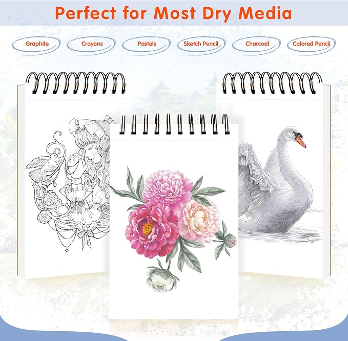 FIXSMITH 5.5"X8.5" Sketch Book, 80 Sheets (68 lb/100gsm) Sketchbook | Acid Free Drawing Paper | Top Bound Artist Sketch Pad | for Kids, Beginners, Artists & Professionals | Bright White