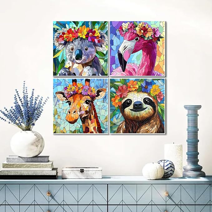 4 Pack Giraffe Paint by Numbers Kit for Adults Framed Canvas, Frameworkless | Easy Adult Paint by Number Kits on Canvas DIY 4 Pack Giraffe Painting for Beginners Art by Numbers for Home Wall Decor Gift