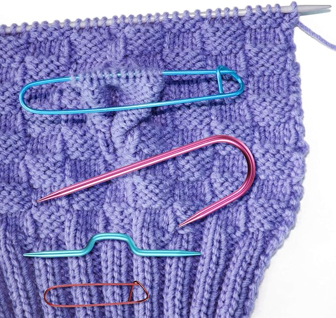 WILLBOND 9 Pieces Cable Stitch Holders, Mixed Color Aluminum Cable Needles Stitch Holders, Safety Pin Brooch Weaving Sweater Knitting Tool, Bent Tapestry Needles for Yarn Sewing Knitting