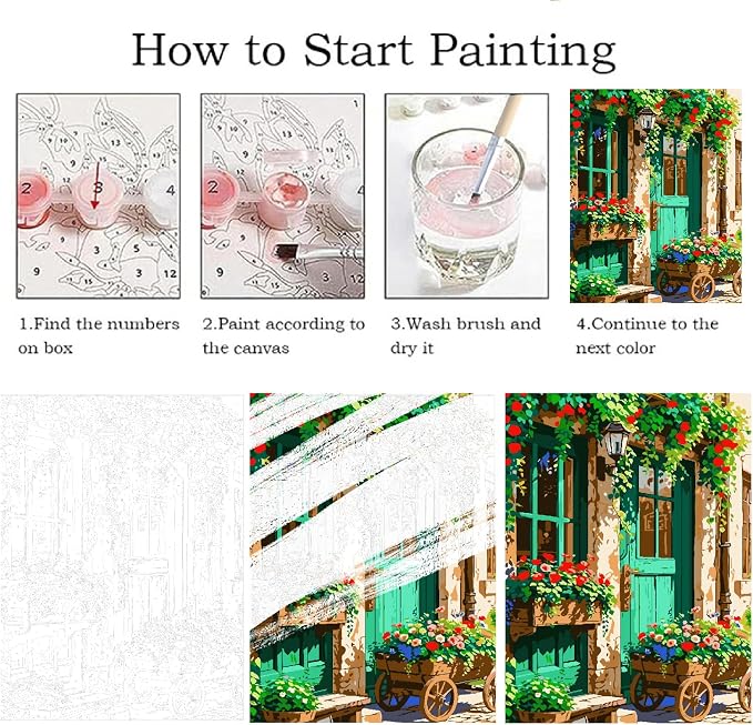 Landscape Paint by Numbers Kit for Adults Beginner,Flowers House,16x20"