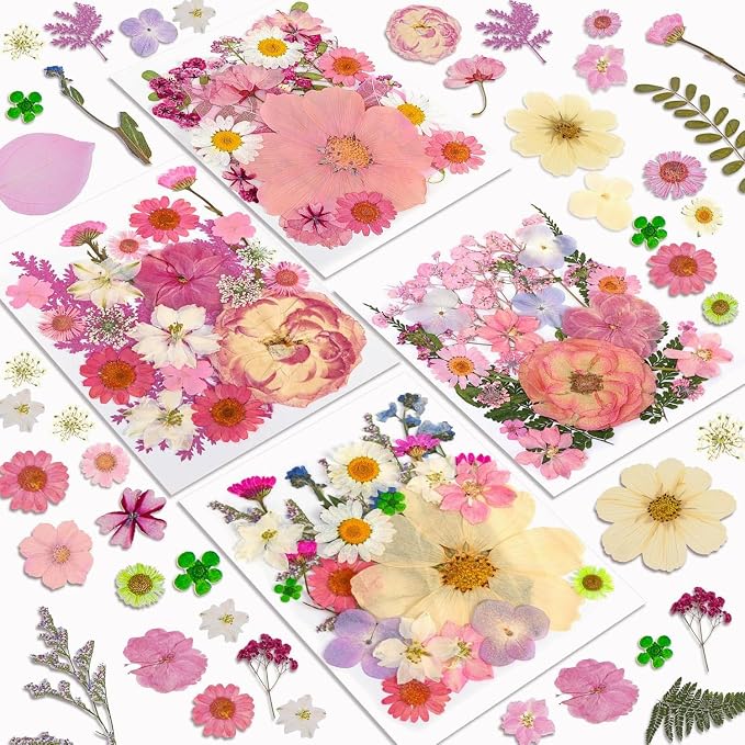 Dried Flowers, Resiners 100Pcs Pressed Flowers for Craft Baby Pink Real Natural Dried Flowers Dry Leaves Kit for DIY Making Crafts Resin Soap Candle Scrapbook Supplies Card Making Jewelry