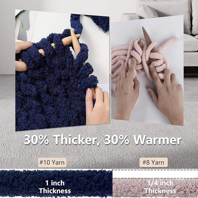 Cozyful Chunky Yarn for Hand Knitting - #10 Chunky Chenille Yarn, Jumbo Big Thick Chunky Yarns for Crocheting, Super Bulky Chunky Knit Blanket Yarns, 8 Skein (22 yds 8 oz Each Skein), Navy Blue