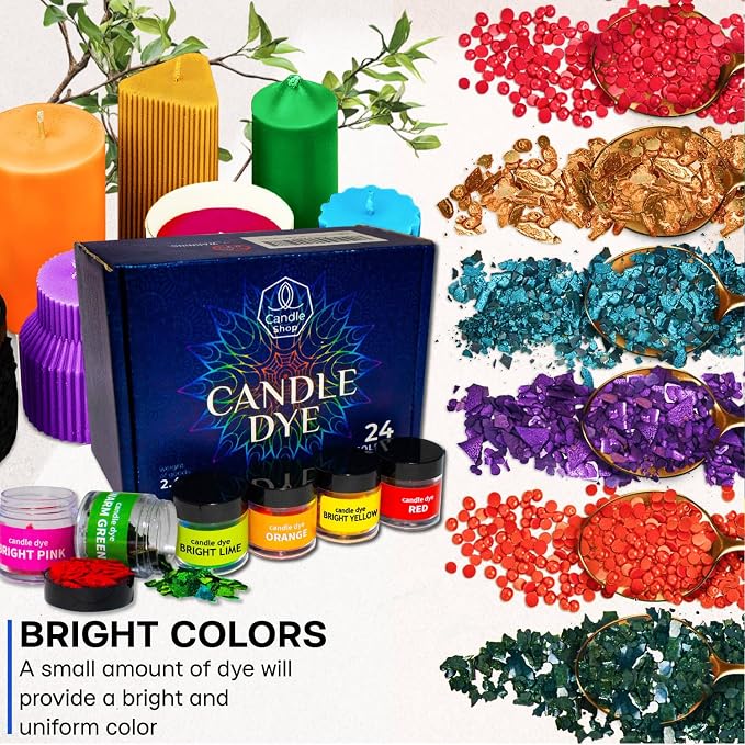 Candle Wax Dye for Soy Candle Making - 24 Color Chips in Jars | Premium Candle Wax Coloring - Highly Concentrated Candle Chips Colors in Jars