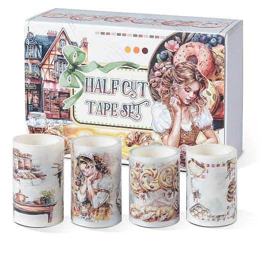 Snycler Pre-Cut PET Washi Tapes- 4 Rolls Oatmeal Rhyme