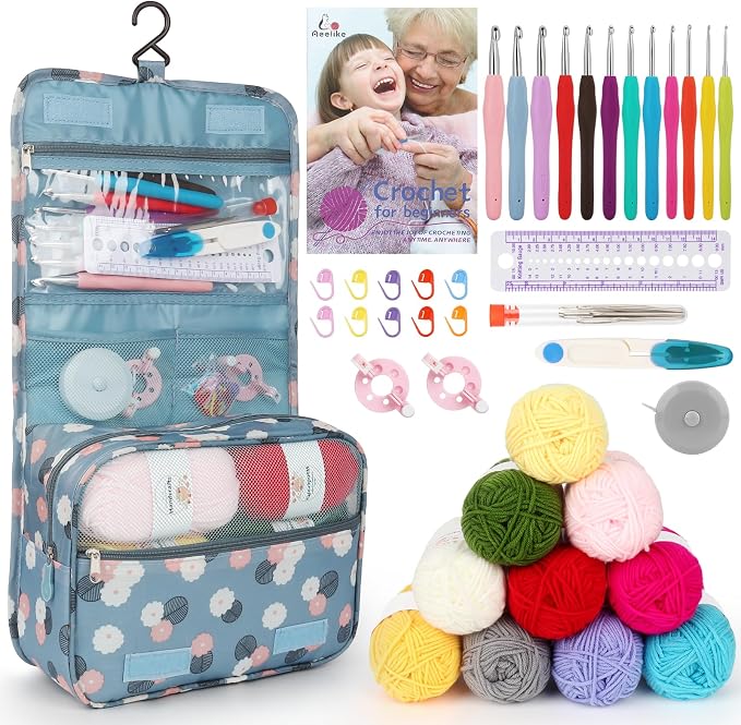 Aeelike Crochet Kit for Beginners Adults, Complete Crochet Set, Blue