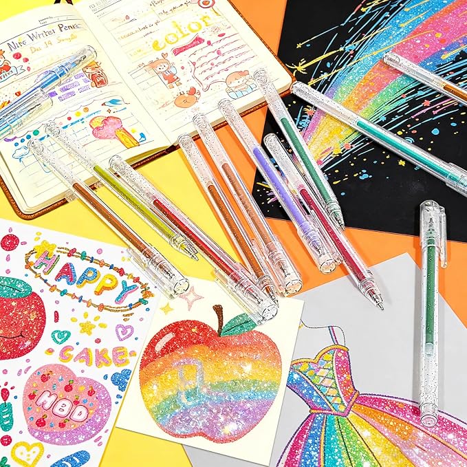 100 Colors Glitter Gel Pens, Colored Sparkle Metallic Gel Ink Pens, Coloring Pen Markers with Shimmer Effect for Adult Coloring Books, Journaling Supplies, Writing Drawing DIY Crafts Taking Office