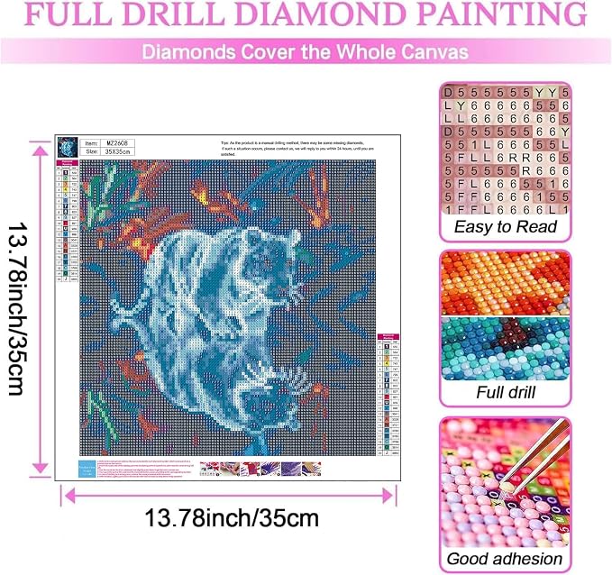 Diamond Art Kits for Adults,White Tiger Diamond Painting for Beginners