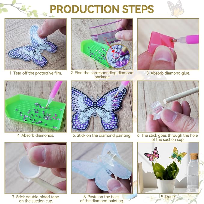 Vcekract 12PCS Butterfly Flower Diamond Art Kits for Adults, Garden Decor