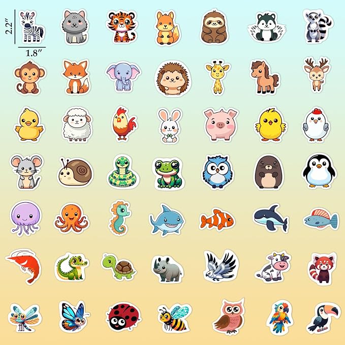 RINOLY 100 PCS Water Bottle Stickers for Kids,Waterproof Vinyl Animal Stickers for Kids,Skateboard,Laptop Stickers for Girls Boys Classroom Prizes | Vinyl Stickers Girls Boys 3-8,Back to School,Classroom Prizes,Party Favors,Christmas Stocking Stuffers,...