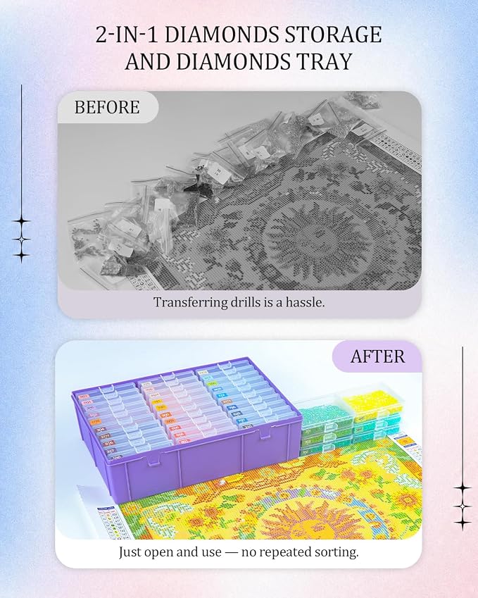 Diamond Art Trays with Lids, 60PCS Diamond Painting Storage, Purple | 60PCS Diamond Painting Trays with Lids, Diamond Painting Accessories for Diamond Art Beads, Purple Plastic Box (2 Packs)