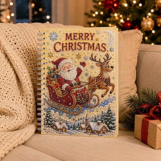 100 Pages DIY Christmas Pearl Diamond Art Painting Notebook，Style E