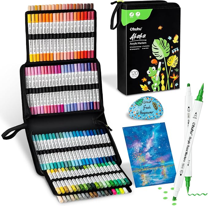 Ohuhu Acrylic Paint Markers 120 Colors Brush & Dot Acrylic Markers - Akaka