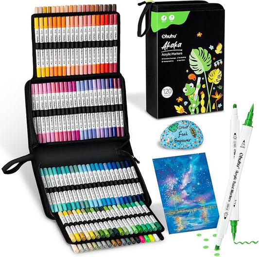 Ohuhu Acrylic Paint Markers 120 Colors Brush & Dot Acrylic Markers - Akaka