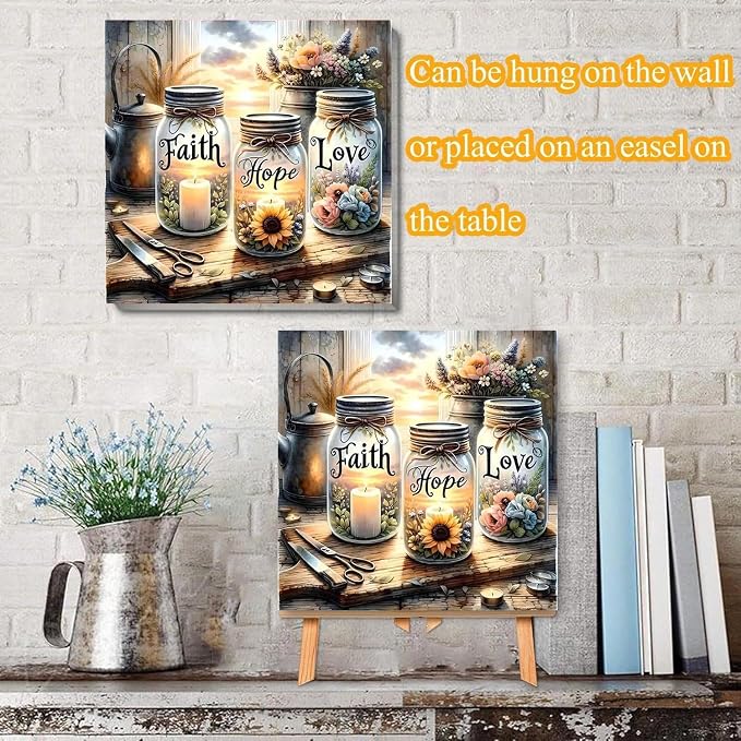 VIGEGU Faith,Hope,Love Paint by Numbers Kit for Adults with Frame | Paint by Number for Beginner DIY Wishing Bottle Adult Paint by Number Kits for Home Decor 12x12inch