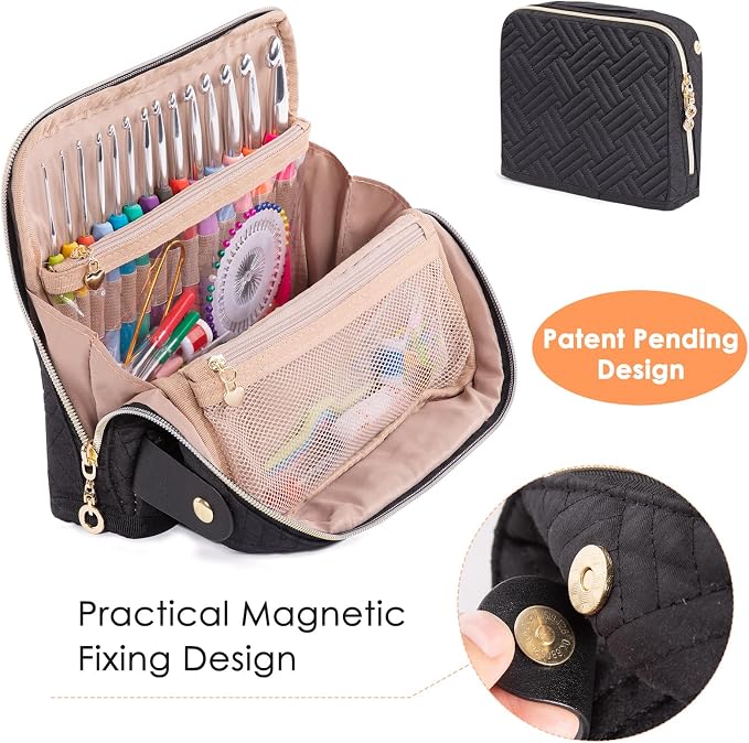 MYBAGZING Empty Crochet Hook Case - Crochet Hook Organizer Case Stand Up (Upgraded) -Corchet Organizer - Crochet Hook Holder for Knitting & Crochet Supplies, Crochet Needles, Crochet Accessories