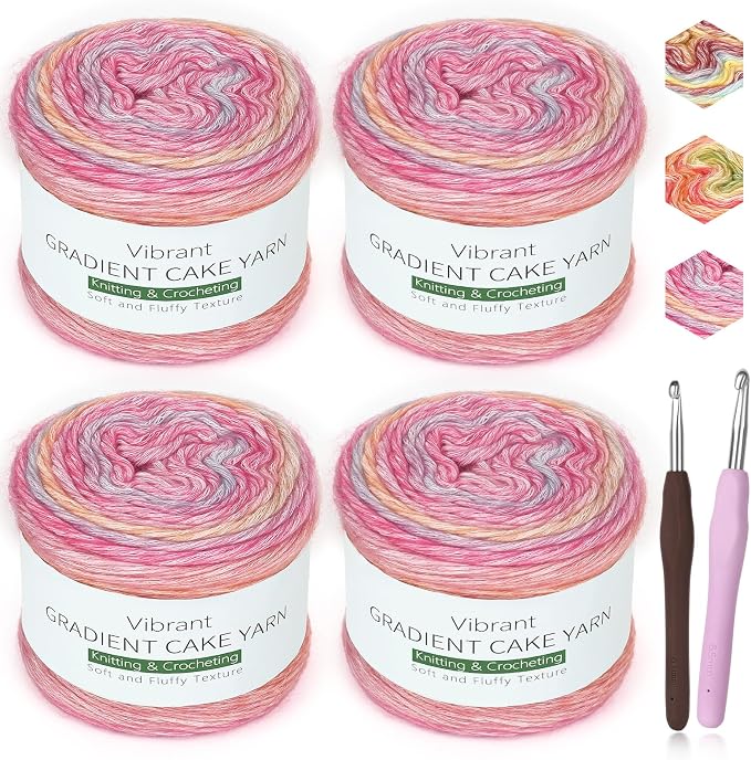 Katech 4 Pack Gradient Cake Yarn for Crocheting-Ombre Yarn-Super Soft | 100g/3.52 oz-DK Light Weight #3-60% Cotton 30% Acrylic 10% Wool-Perfect for Scarves, Shawls, Blankets and Garments(J)