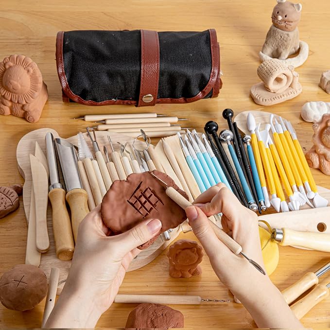 UUSYCUN 52PCS Pottery Tools for Sculpting, Ceramics Clay Tools for Pottery Kiln, Pottery Wheel, Trimming, Carving, Modeling, Beginners, Polymer Clay, Air Dry Clay, Pros, Adults, Crafting Supplies