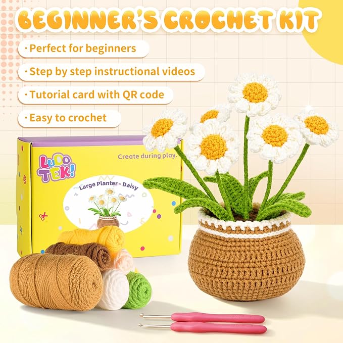 Crochet Kit for Beginners, Crochet Plant Kit,Knitting Kit(Little Daisy)