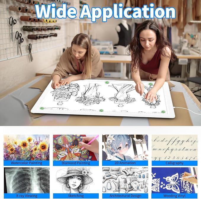 TOHETO A2 Light Pad 25.2''x18.4'', Large Magnetic LED Light Board for Diamond Painting, 3-Color Modes Light Box for Tracing, 6-Level & Stepless Dimmerable Diamond Art Light Table for Drawing,Sketching