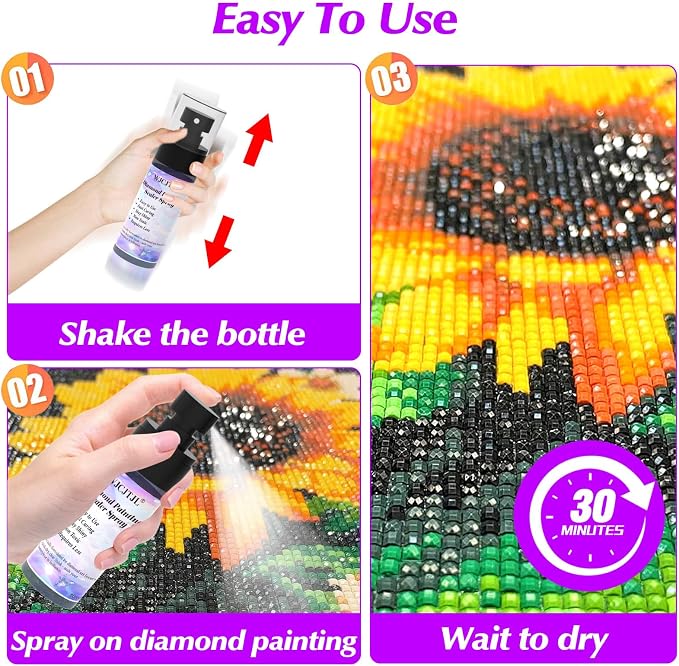 Upgraded Diamond Painting Sealer Spray - 30 Minutes Quick Dry (2 Pack) | Diamond Art Sealer Glue, Keep Diamond Art Fixed and Shiny, Diamond Art Accessories and Tools, Easy to Use, No Brush Needed
