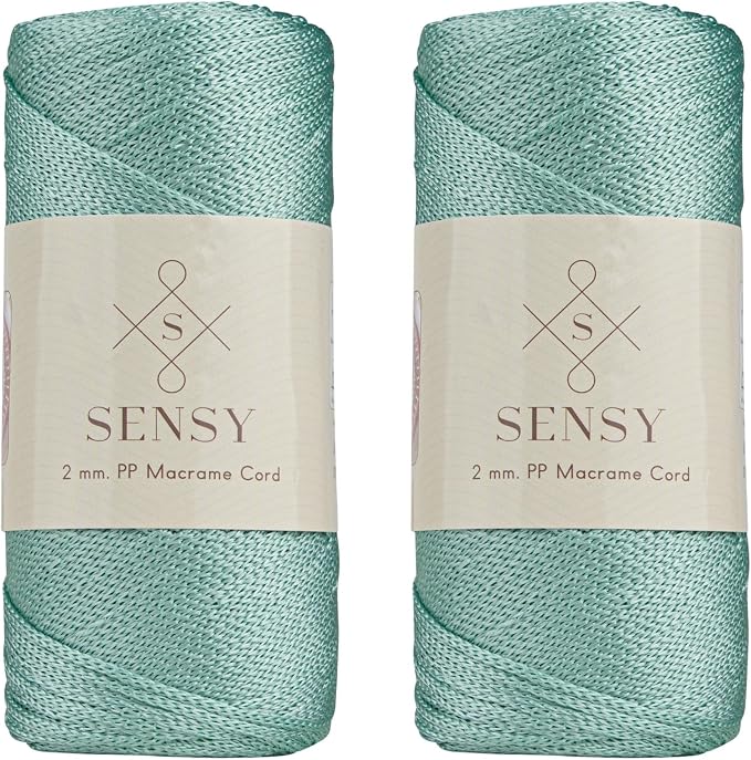 Sensy Premium 2 Pack of 2mm 251 Yards Polyester Rope 100% Polypropylene Cord Macrame Cord 2mm Crochet Bag Cord Macrame Rope Crochet Thread Gift for Knitter (Mint)