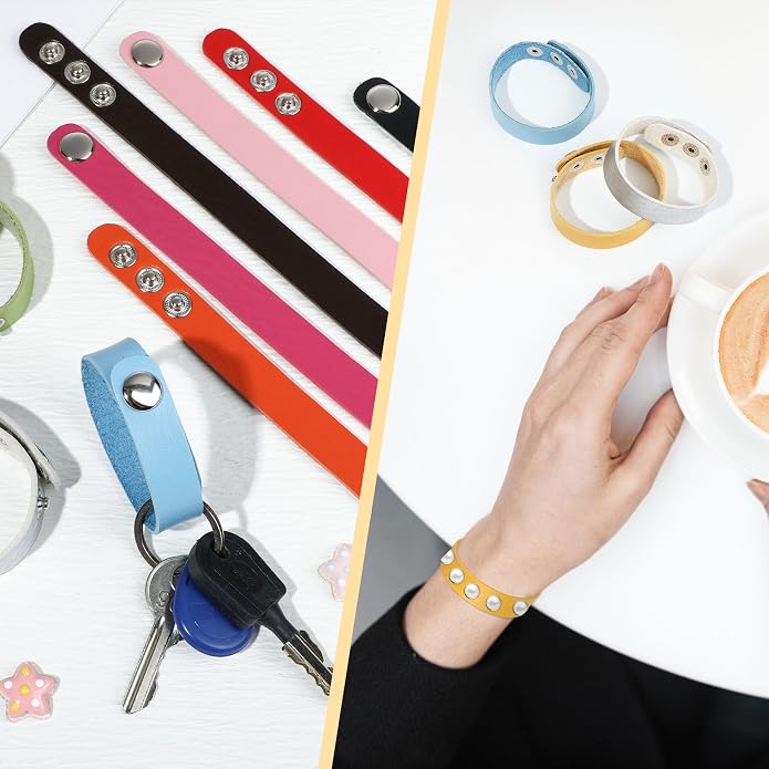 TXIN Faux Leather Snap Bracelets Blank Colorful Adjustable Plain PU Leather Wristband for DIY Jewelry Making Women Men Cuff Wrist Crafts