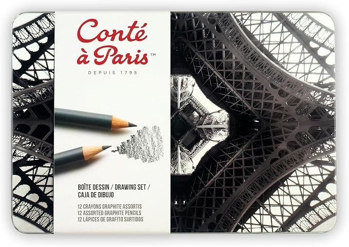 Conté à Paris 12 Count Assorted Graphite Pencil Drawing Set | Multiple Drawing Grades, Smooth Laydown And Easy Blending, Ideal For Shading Detail And Technical Sketching