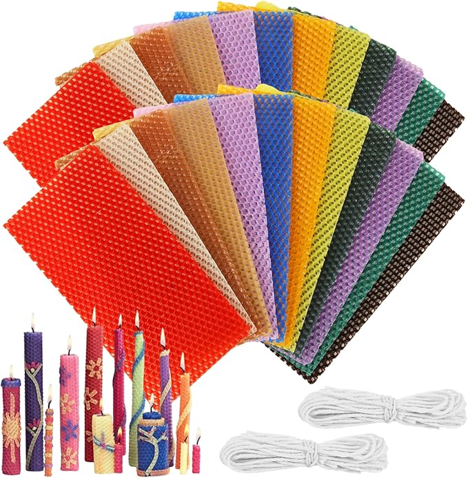 GBACHOOSE 4x8 Inch Beeswax Sheets for Candle Making, 12 Color | 24PCS Beeswax Candle Sheets with Cotton Wicks, DIY Candle Rolling Kit for Kids Adults, Handmade Craft Gift Supplies