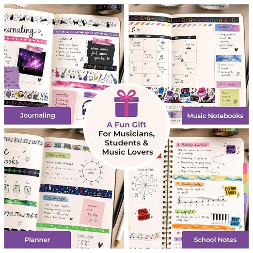 Music Washi Tape Set, 35 Rolls Decorative Washi Tape with Gradient Foil, Music Notes, Piano Keys, Cassette Tape Designs for Journaling, Scrapbooking, Planner, Card Making, DIY Crafts & Gift Wrapping
