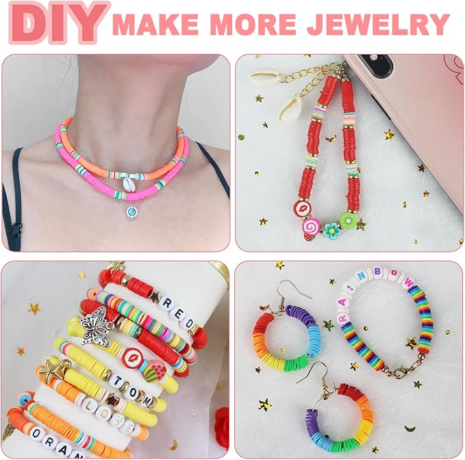 Redtwo 5100 Clay Beads Bracelet Making Kit, Flat Preppy Beads for Friendship Jewelry Making,Polymer Heishi Beads with Charms Gifts for Teen Girls Crafts for Girls Ages 8-12 | Flat Preppy Polymer Beads with Charms Gifts for Teen Girls Crafts for Girls A...