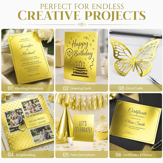 25 Sheets Metallic Gold Cardstock Paper Cardstock 8.5 x 11 Shimmer Sheets 250gsm/92lb Heavyweight Scrapbook Paper for Certificates, Invitations, Greeting Cards, Crafts, Graduations