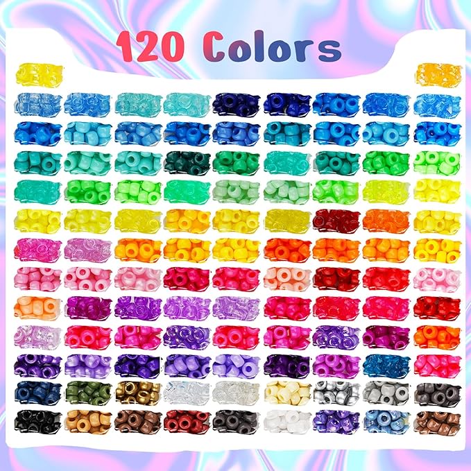 Dowsabel 6 Boxes 120 Colors Pony Beads Bracelet Making Kit, Beads for Jeweley Making with Letter Beads Kandi Beads, DIY Arts and Crafts Birthday Gifts